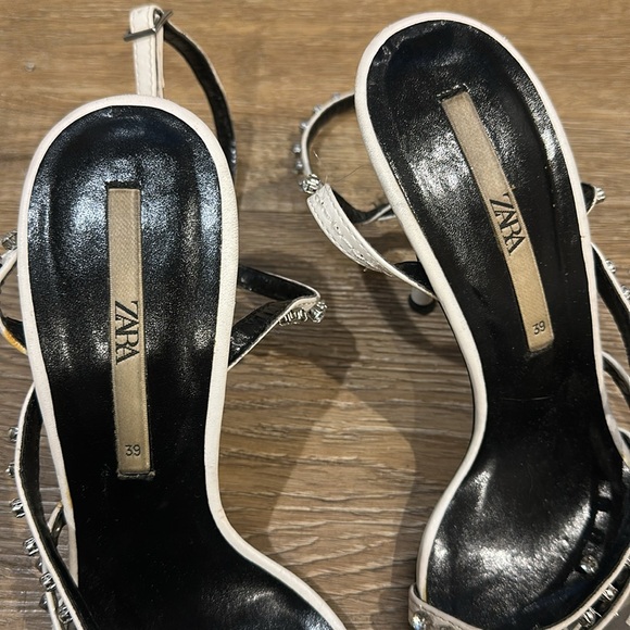 MOVING SALE Zara White Square Toe Strappy Studded Heels - Picture 10 of 12